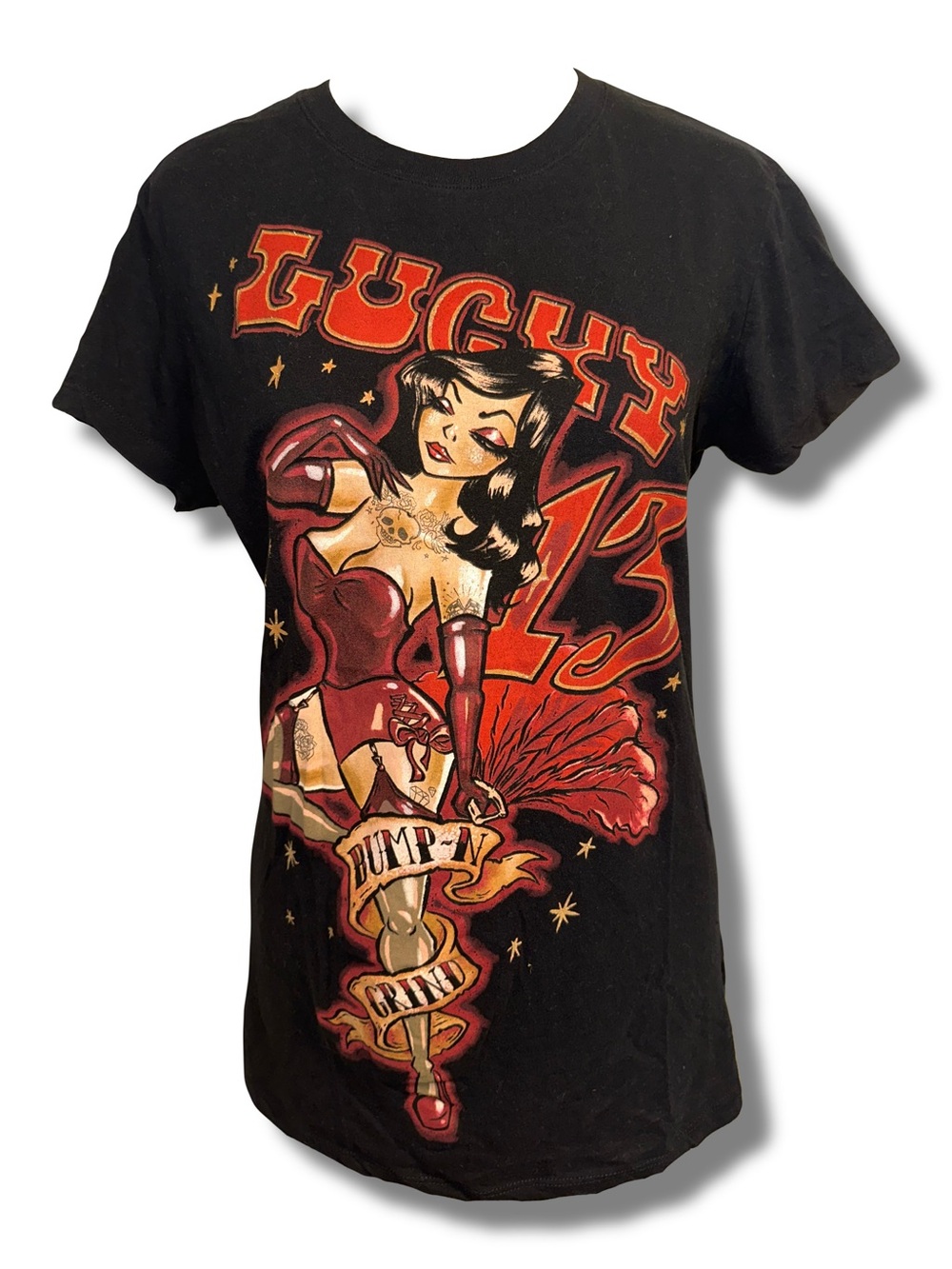 Vtg Lucky 13 “Bump N Grind” Pin-Up Tshirt